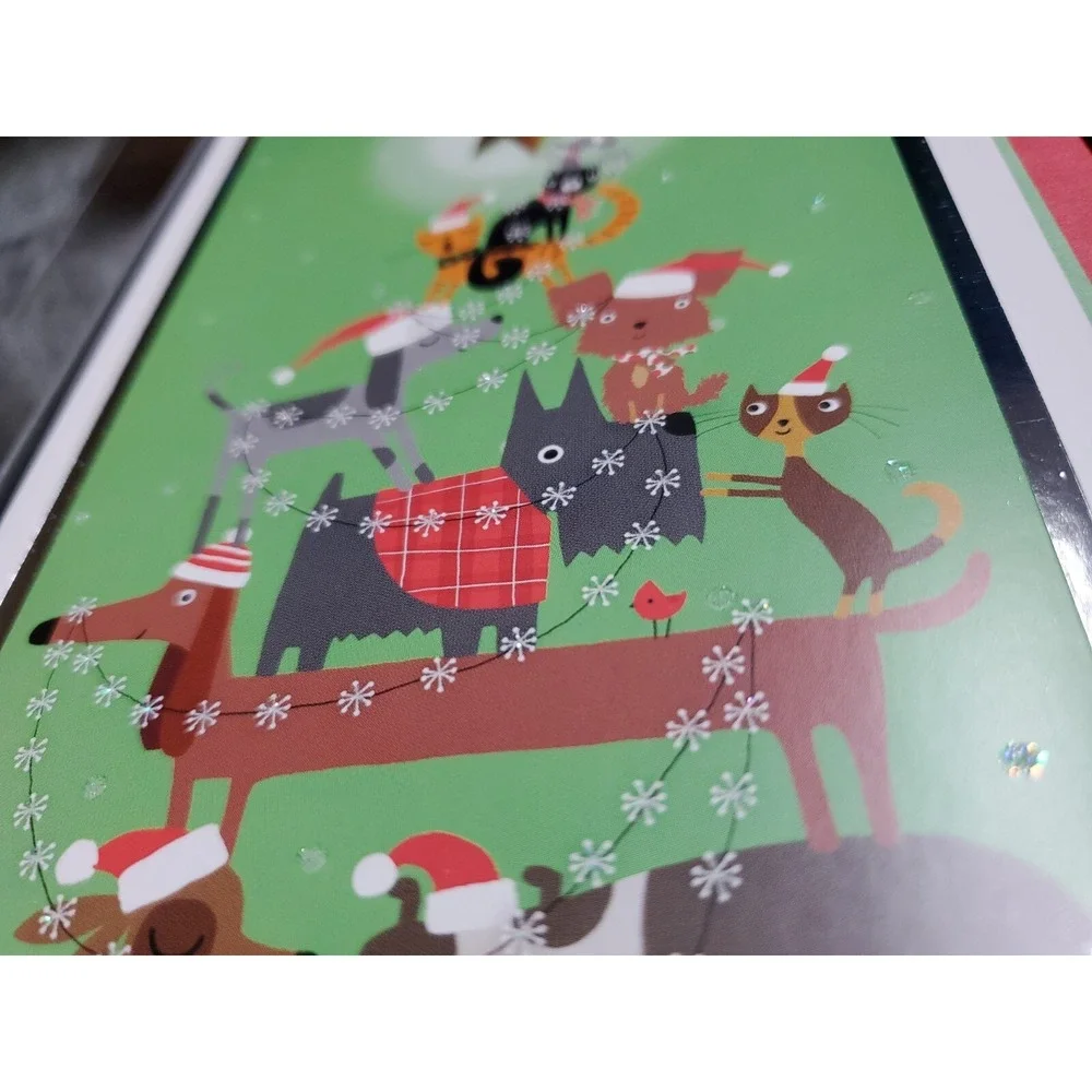 Hallmark 16 Cards 17 Envelopes Christmas Cards‎ PET Themed Cute DOGS & CATS TREE